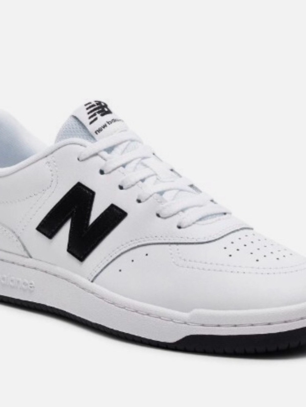 New Balance Men's Low-Top White Leather Sneakers with Black N Logo